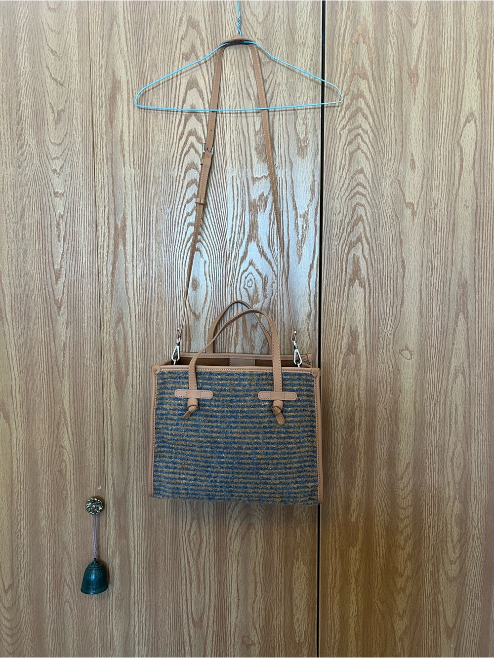 Woven Wool and Leather Tote with Tan Trim - Versatile Shoulder & Handbag